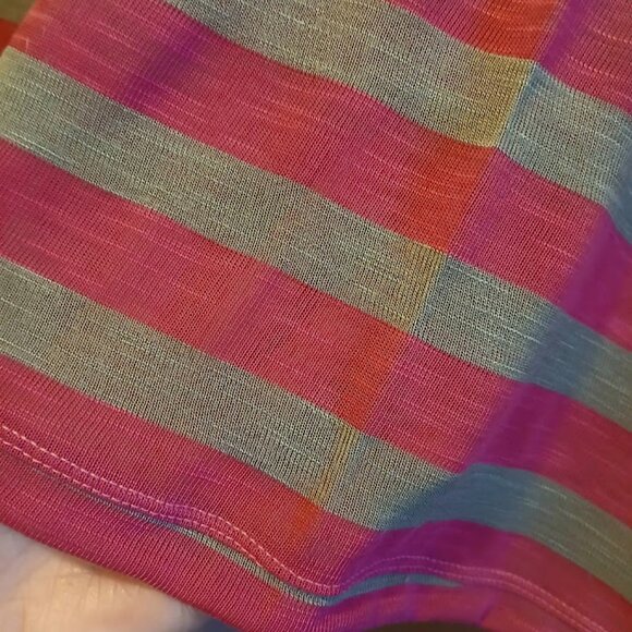 NEW Sheer Super soft Stripe Scoop neck T-shirt womens M Bright pink Gray Raglan - Picture 5 of 8